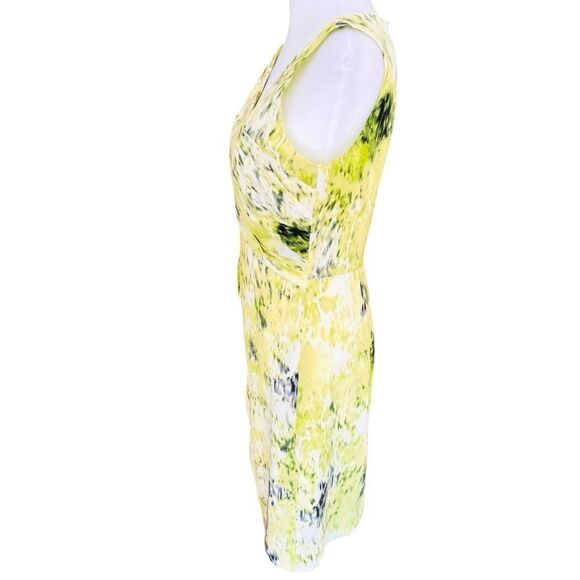 Ann Taylor 91% silk & spandex Assymetrical Neck green Watercolor Sheath Dress - Picture 4 of 7